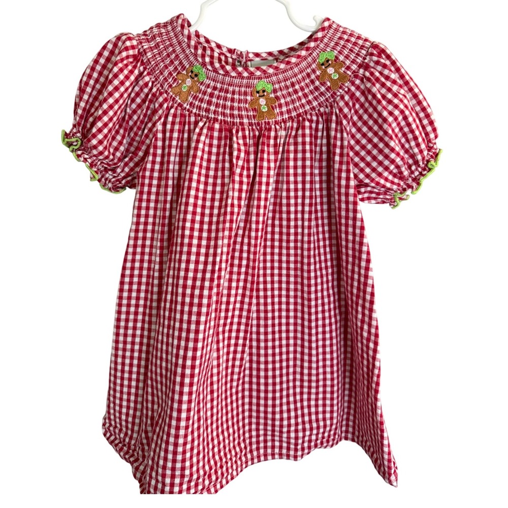 Dash of Glitter Red Gingham Dress Girl S/2T Gingerbread Christmas‎ Gathered